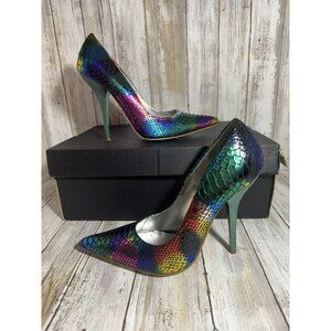 Miss Me Metallic Rainbow Snake Print Heels Pumps Colorful Size 7.5